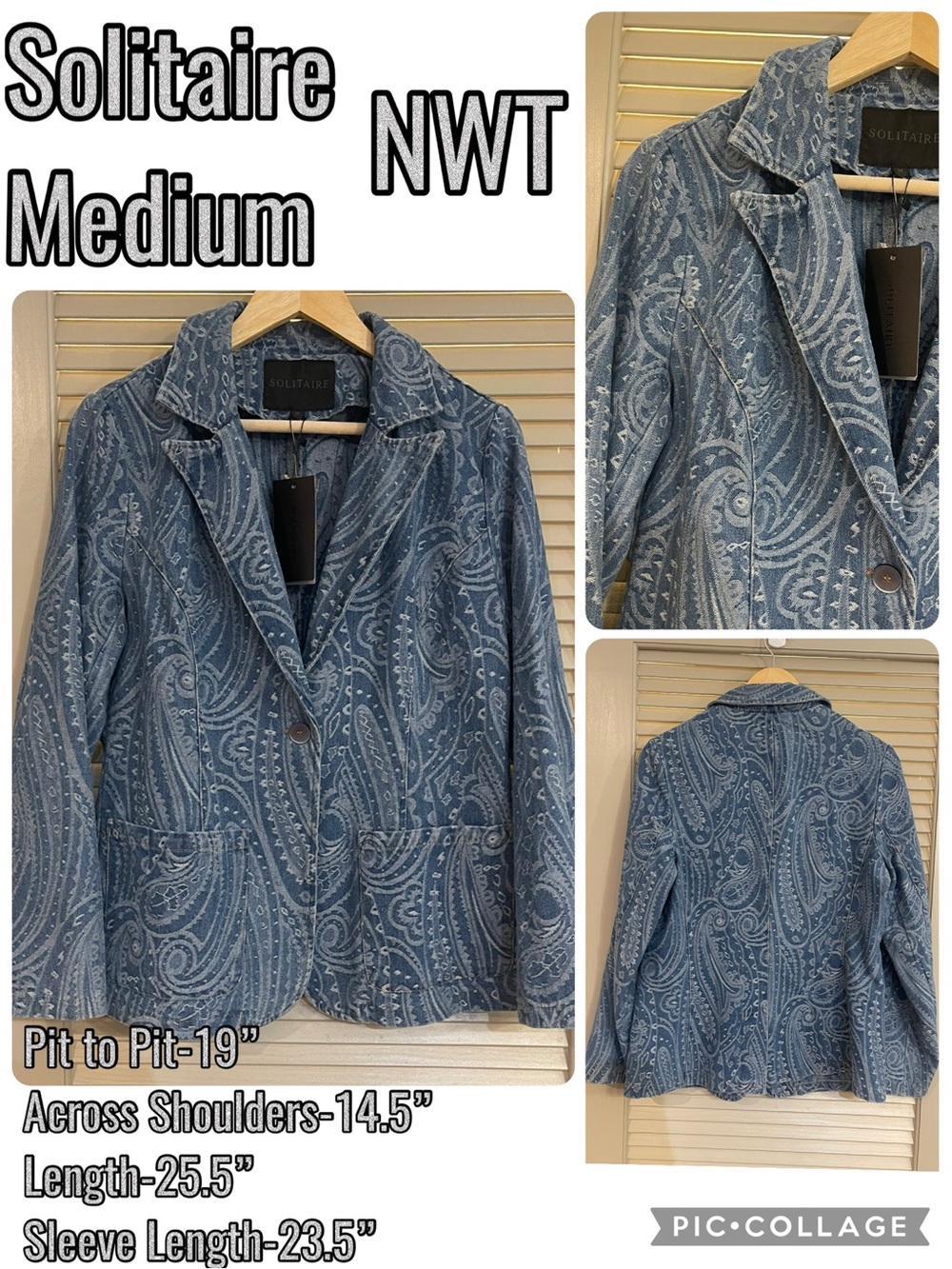 Solitaire Blue Paisley Single-Button Blazer